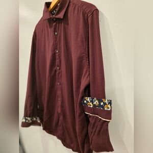 Maroon Knit Shirt with Floral Accents